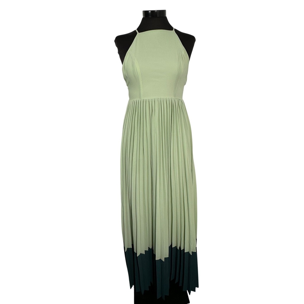 Bridesmaid Angeleye Collection Sage Green Colorblock Pleated Maxi Dress Size 4